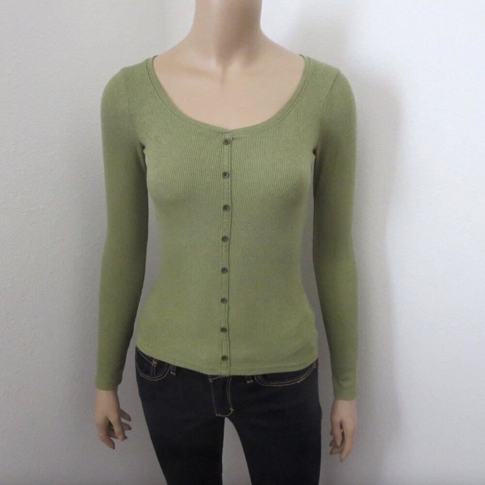 NWT Hollister Womens Fitted Top Size XS Shirt Stretchy Green